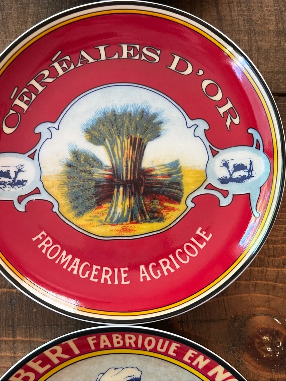 Pier 1 Red, Yellow and Blue Vintage Style Camembert Decorative Plates (Set of 3)